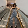 Denim wide-leg overalls for women in summer and autumn, Korean style, slimming high-waisted loose, youthful floor-length denim overalls Specification image